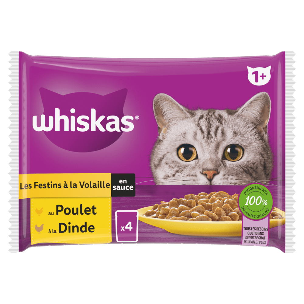 Whiskas Whiskas sachets fraOcheur les festins à la volaille en gelée pour  chaton 4 variétés 12x85g 